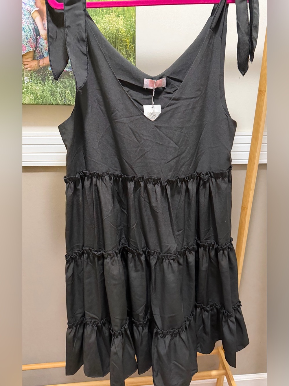 Black Tiered Midi Dress with Tie Straps